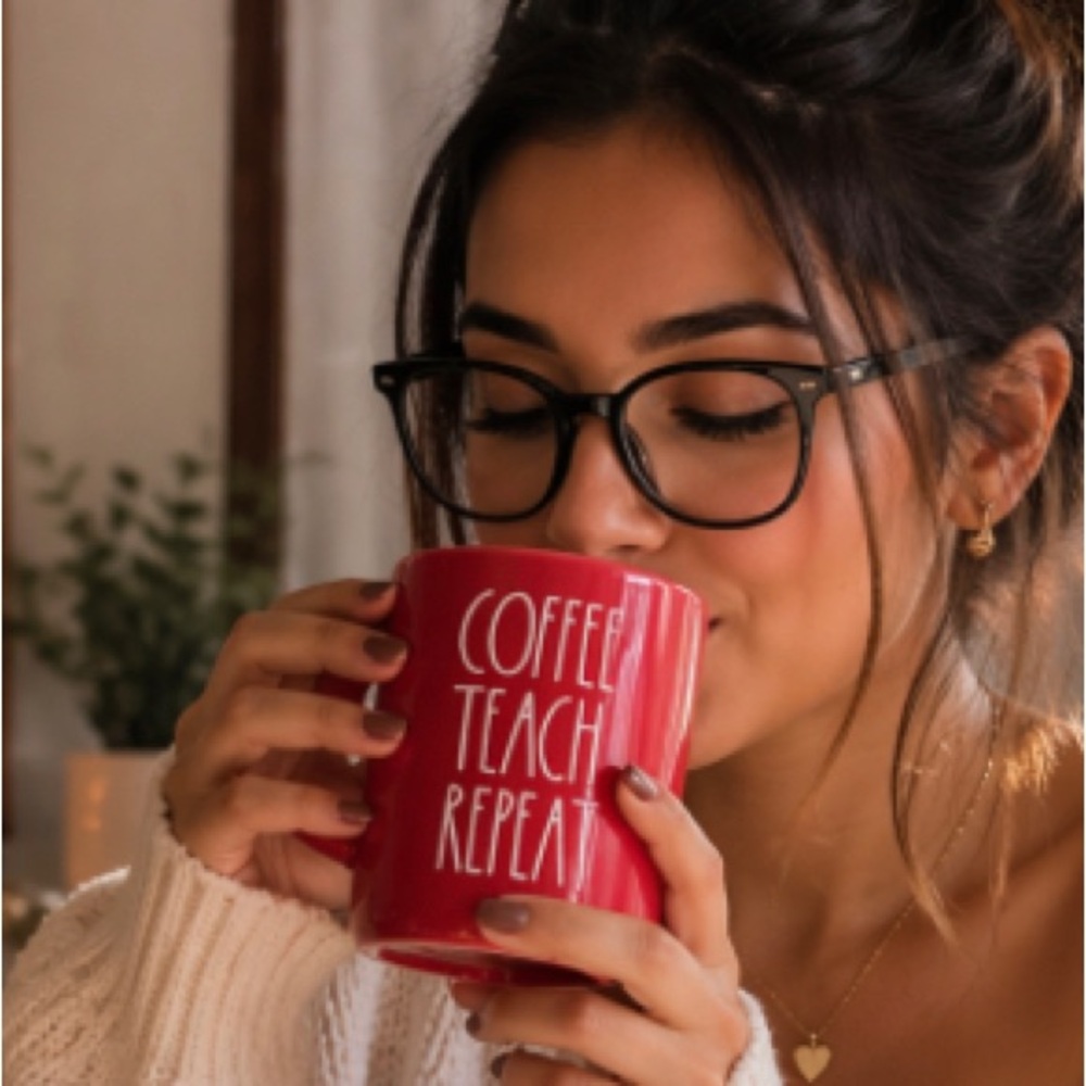 Rae Dunn Red "COFFEE TEACH REPEAT" Ceramic Mug - Picture 2 of 2